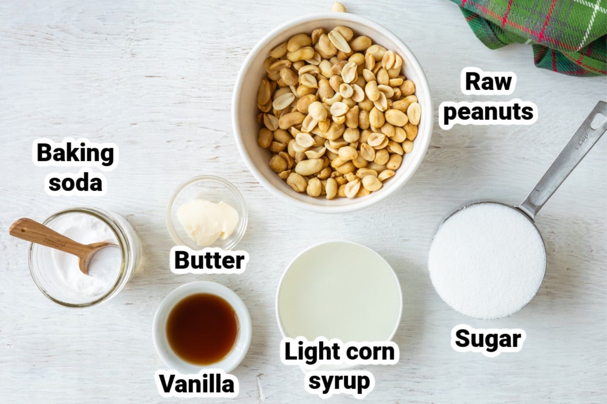 Labeled ingredients for microwave peanut brittle.
