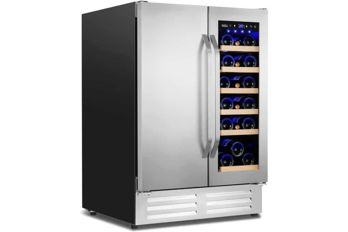 Wine and Beverage Refrigerator,24 Inch Dual Zone Wine Beverage Cooler, Built-in/Freestanding Beer and Wine Fridge with a Powerful Compressor, 20 Bottles and 88 Cans Capacity