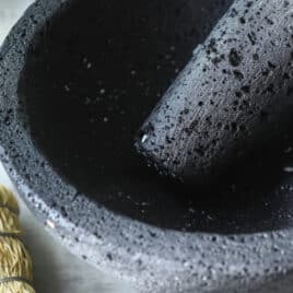 An empty molcajete.