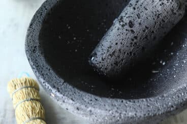 An empty molcajete.
