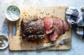 Roast Beef Tenderloin with compound butter.