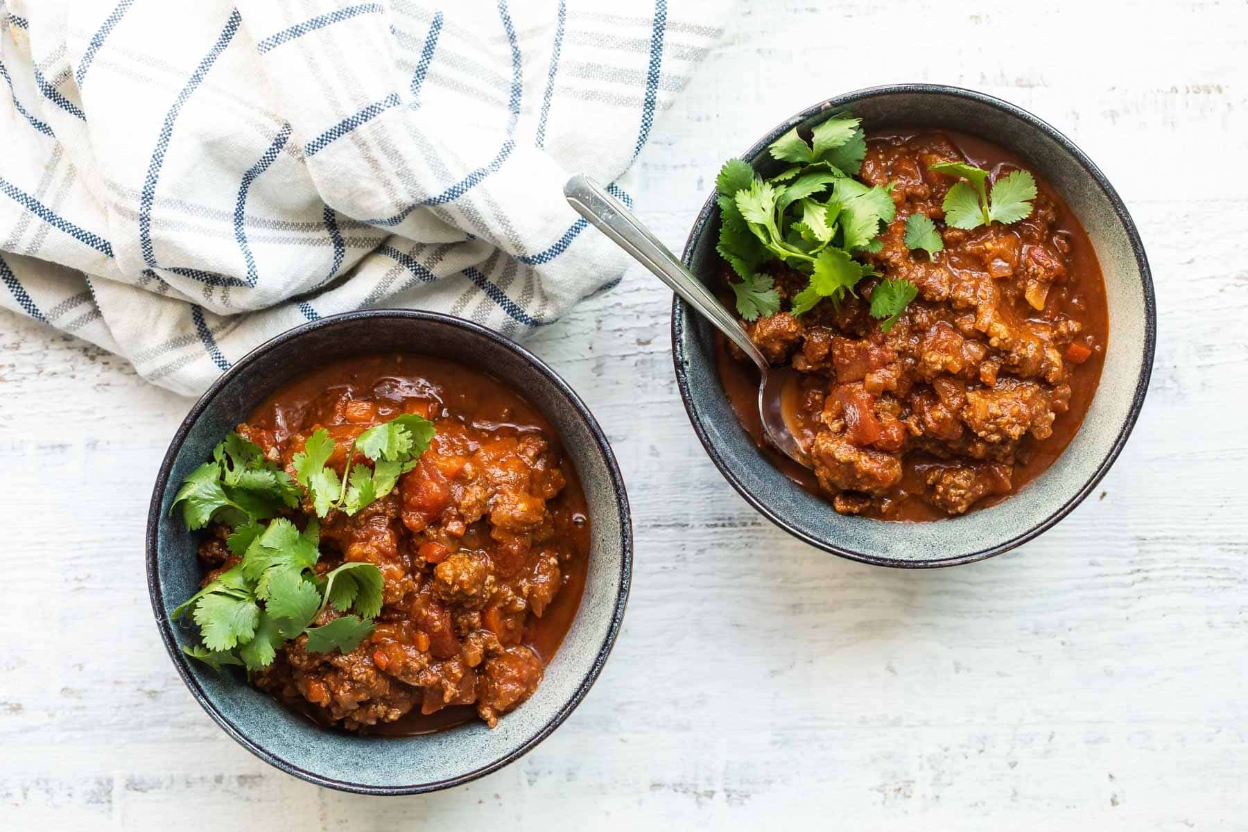 Two bowls of venison chili.