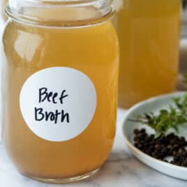 Jars of homemade beef broth.