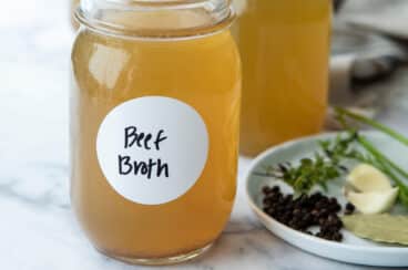 Jars of homemade beef broth.