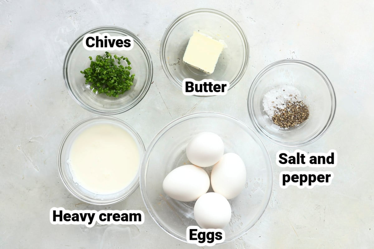 Labeled ingredients for coddled eggs.