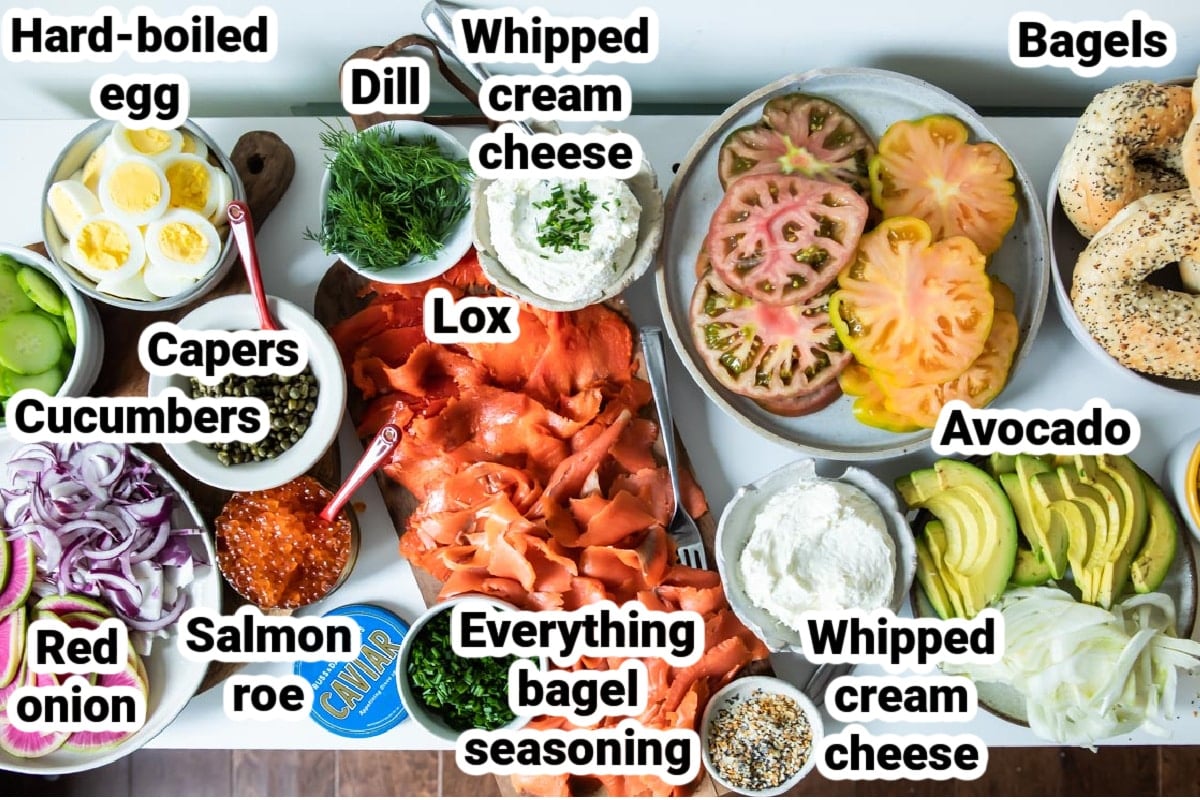Labeled ingredients for Lox Bagel.