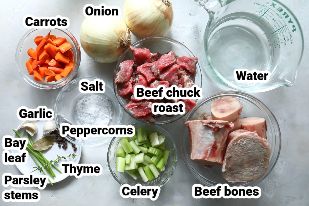Labeled ingredients for beef broth.