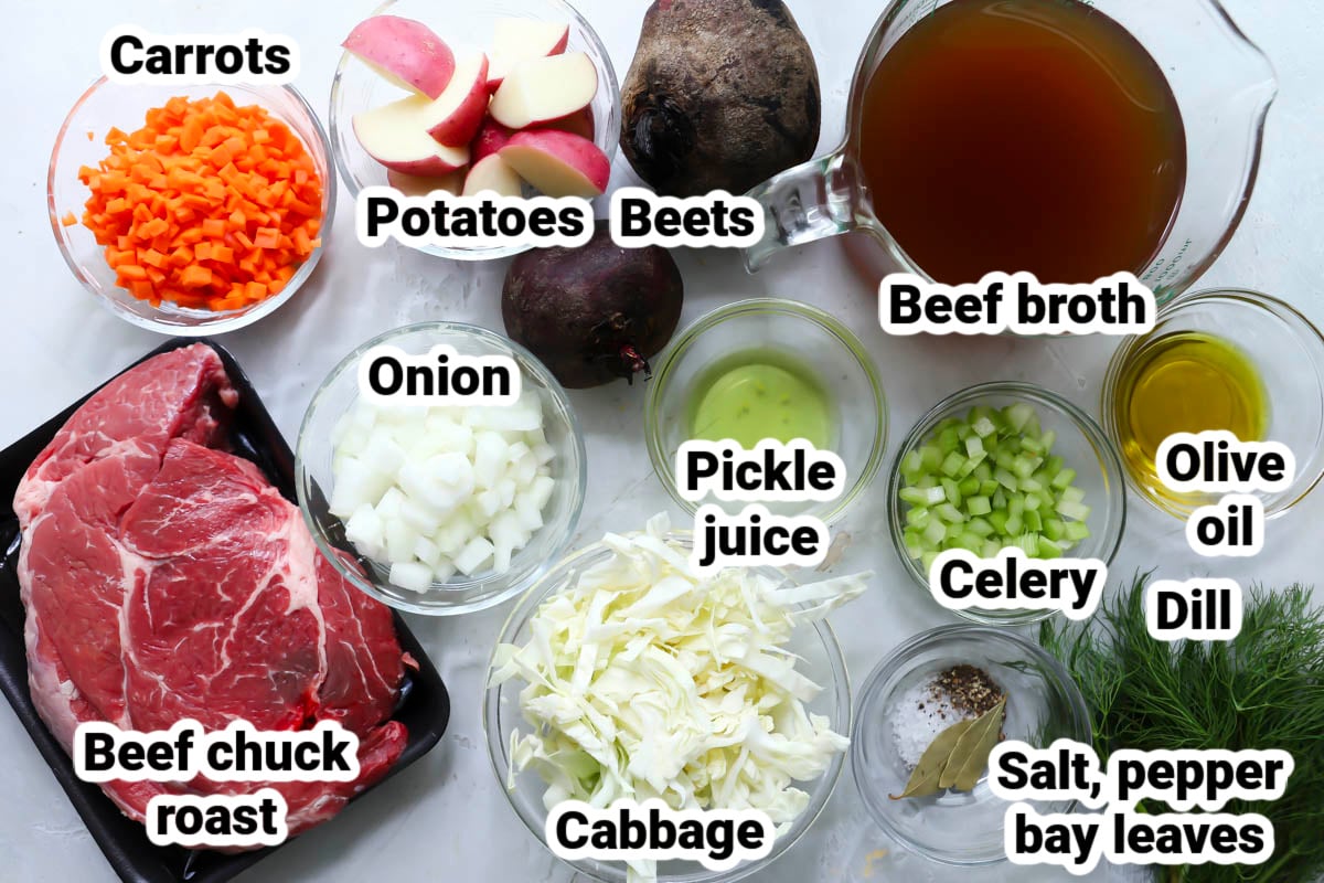 Labeled ingredients for Borscht.