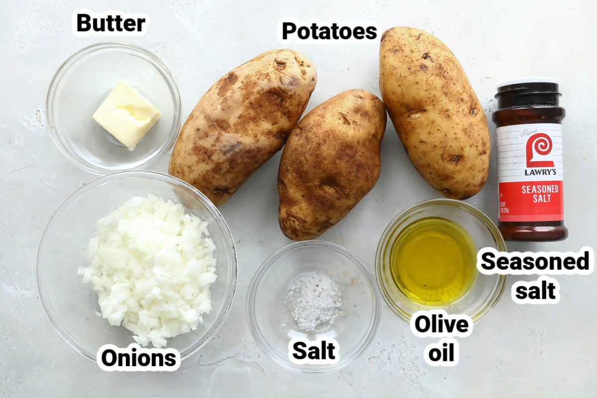 Labeled ingredients for home fries.