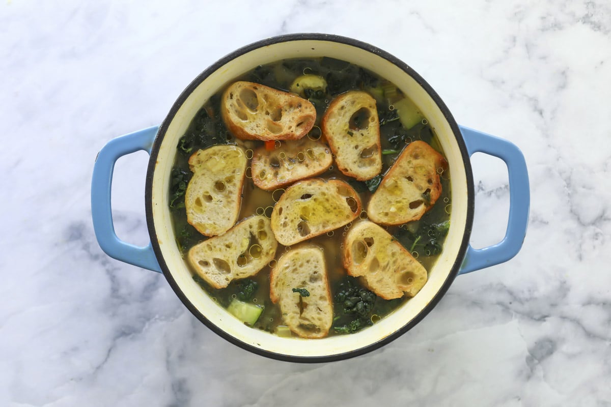 A pot of ribollita (Italian bread soup).