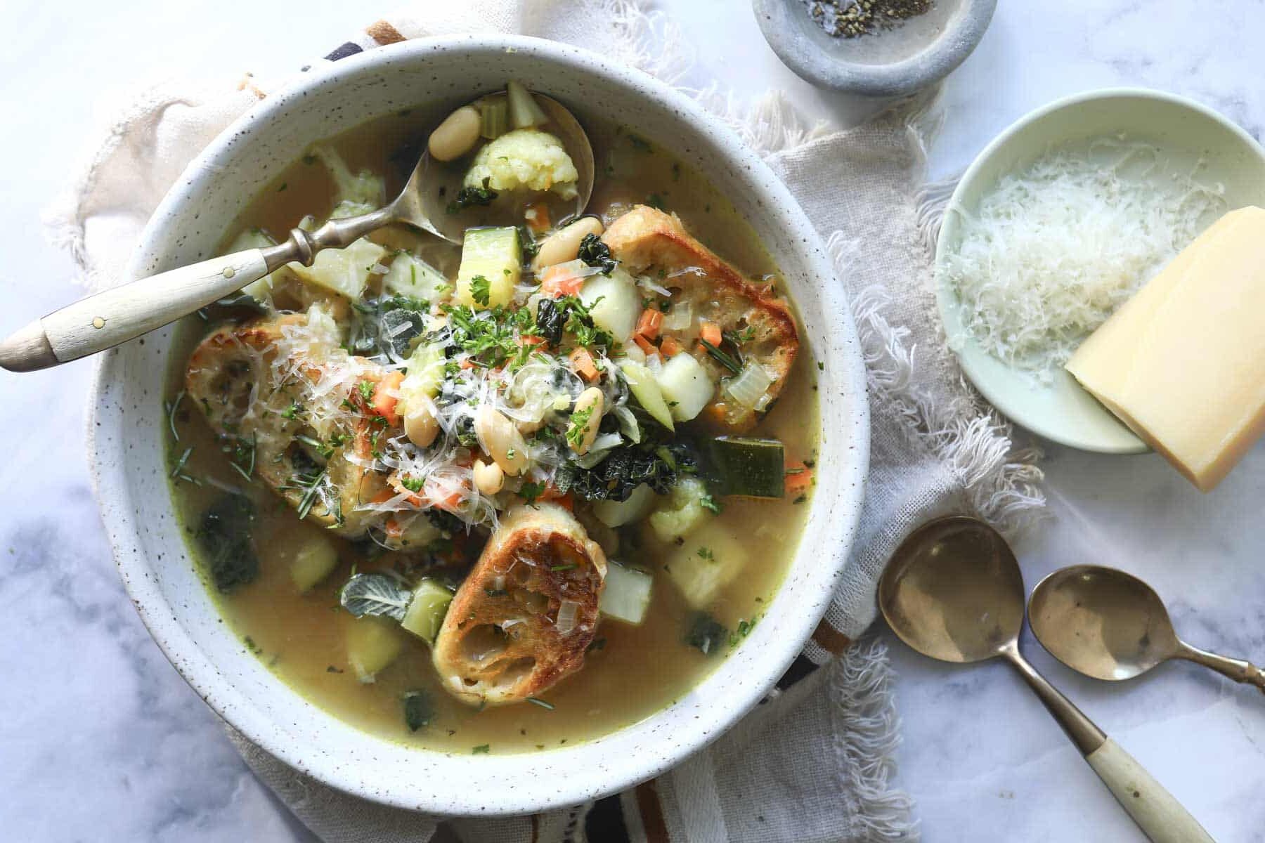 A bowl of ribollita (Italian bread soup).