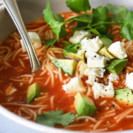 A bowl of Sopa de Fideo.