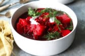A bowl of vegetarian borscht.