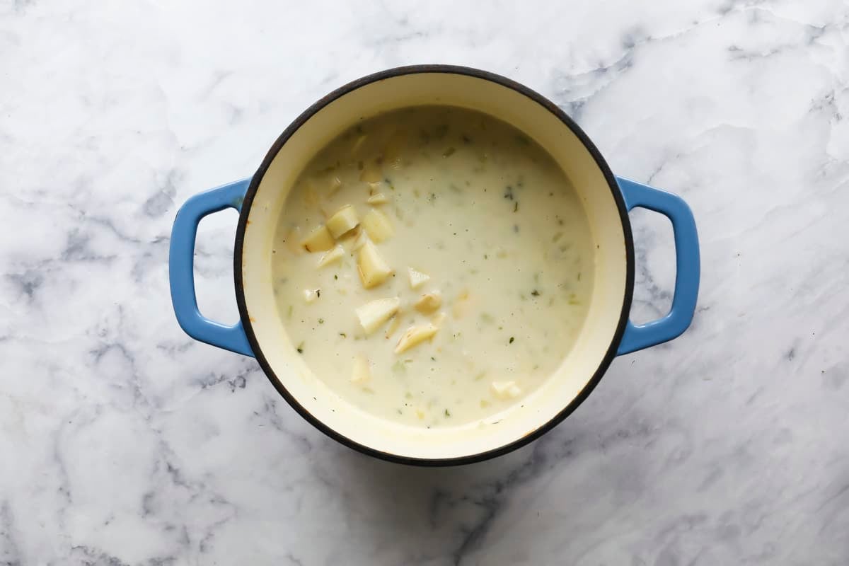 A pot of clam chowder.
