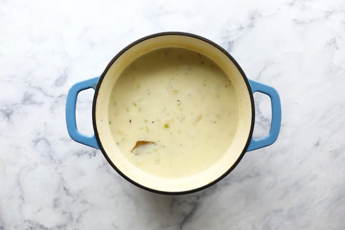 A pot of clam chowder.