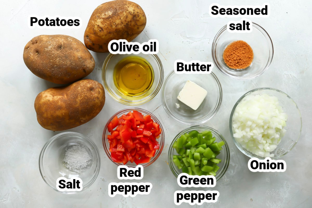 Labeled ingredients for Potatoes O'Brein.
